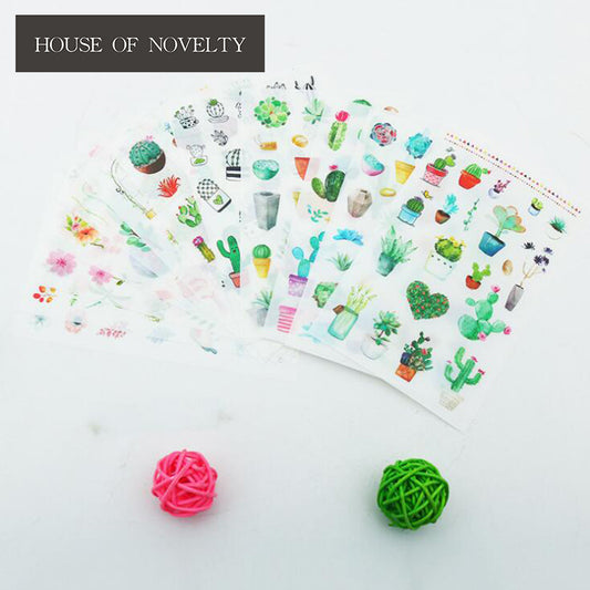 6 pcs/pack Green Cactus Plant Decorative Washi Stickers Scrapbooking Stick Label Diary Stationery Album Stickers FreeDropship