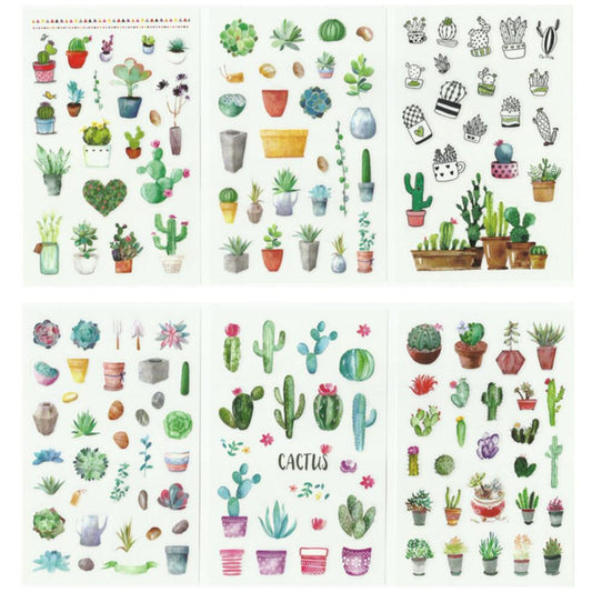 6 pcs/pack Green Cactus Plant Decorative Washi Stickers Scrapbooking Stick Label Diary Stationery Album Stickers FreeDropship